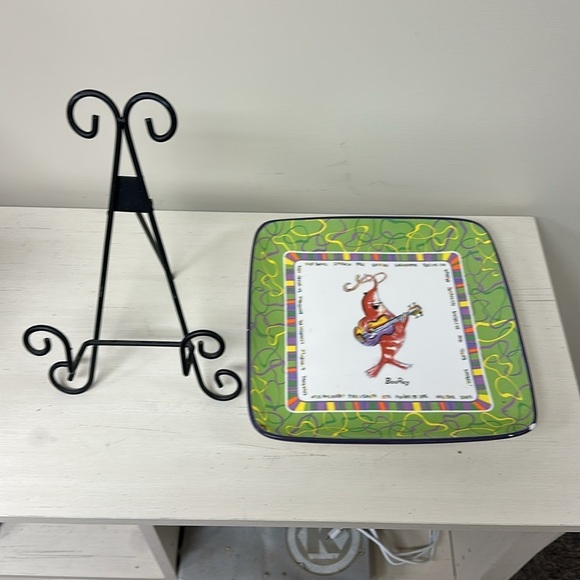 Boo Ray Shrimp Becky Denny 10.5 Cajun Character Square Plate With Stand - Picture 5 of 5